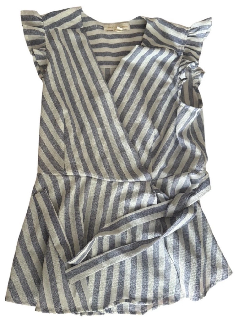 Striped Blue & White Wrap Peplum Blouse with Tie